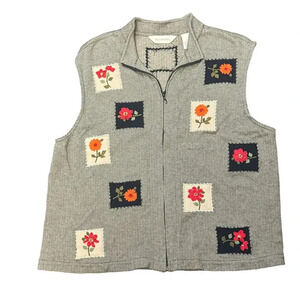 Vintage Bechamel 100% Cotton Floral Fall Patchwork Herringbone Vest Women's‎ L